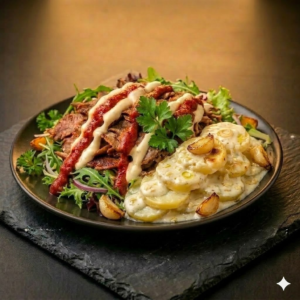 Kebab with Garlic Potatoes